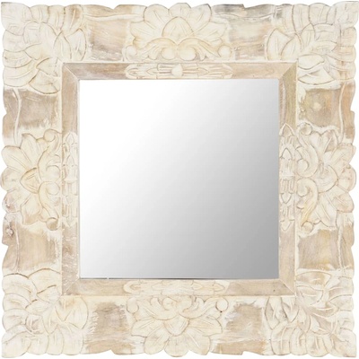 vidaXL Огледало, бяло, 50x50 см, мангово дърво масив (321632)