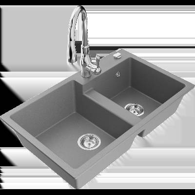 Tomas гранитна кухненска мивка с 2 корита и кухненски смесител Savita, сив - 6516-71-672601-00 (6516-71-672601-00)