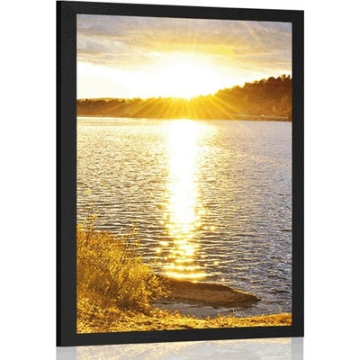Plakát západ slunce nad jezerem - 30x45 white