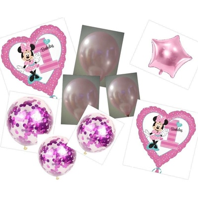 Balónkový set Minnie 1.narozeniny světle růžový