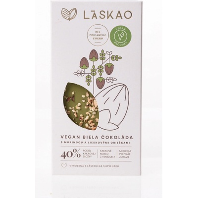 LASKAO VEGAN bílá čokoláda s moringou a lískovými oříšky 75 g