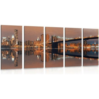 5-dílný obraz odraz Manhattanu ve vodě - 150x75