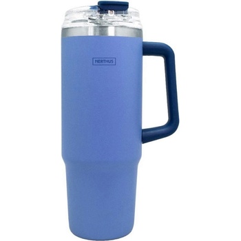Nerthus 900 мл синя термочаша с дръжка и сламка Nerthus