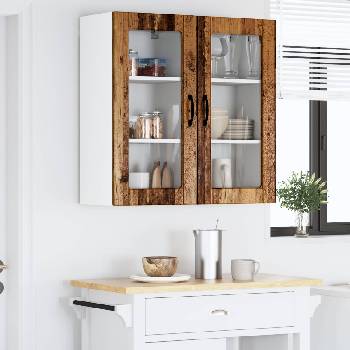 vidaXL Стенен стъклен шкаф LUCCA 2 pcs Старо дърво 40 x 31 x 80 см (885002)
