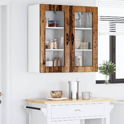 vidaXL Стенен стъклен шкаф LUCCA 2 pcs Старо дърво 40 x 31 x 80 см (885002)