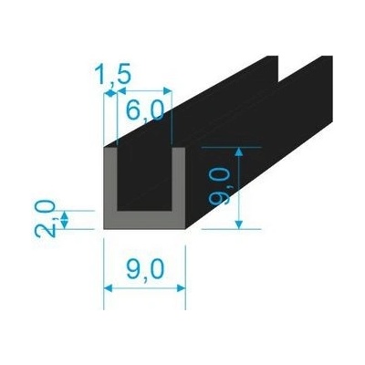 00535090 Pryžový profil tvaru "U", 9x9/6mm, 70°Sh, EPDM, -40°C/+100°C, černý | Zboží Auto