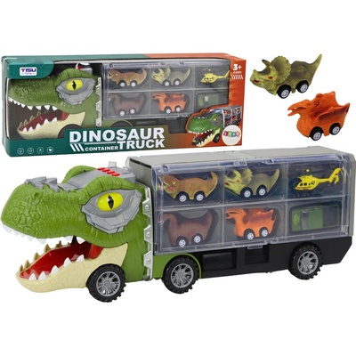 mamido Dinosaur Transportný Kamión 6ks Autíček so Svetlami a Zvukami Zelený