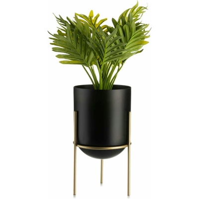 HowHomely KOVOVÝ kvetináč SO STOJANOM LOFT1 20 x 12 CM ČIERNA/ZLATÁ