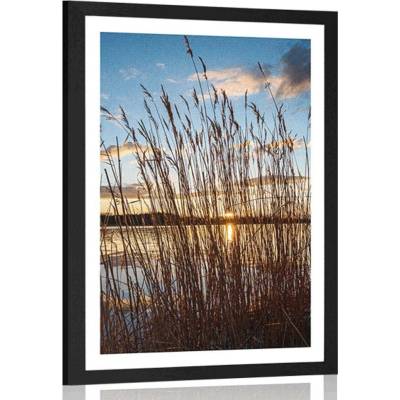 Plakát s paspartou klidná řeka u vesnice - 40x60 no frame