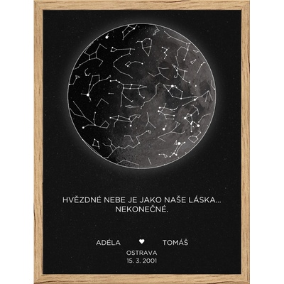 Plakát MĚSÍC s HVĚZDNOU OBLOHOU Rozměr plakátu: A4 (21 x 29,7 cm), Rámeček: Dřevěný rámeček, Počet osob, Text: 2 osoby zobrazený text