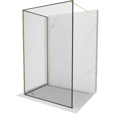Mexen Kioto душ кабина Walk-in 90 x 70 cm, черна рамка, златисто четкано - 800-090-212-55-70-070 (800-090-212-55-70-070)
