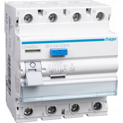Hager Proudový chránič 4P 25A 0,03A A CDA425J
