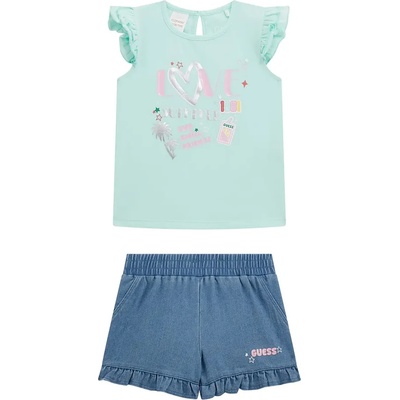 Guess Ментова тениска за мини момиче с къси деним панталон Guess