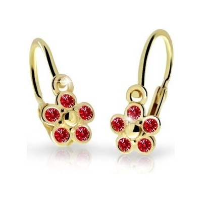 Danfil dětské náušnice kytičky C2744 ze žlutého zlata s kamínky Ruby Dark