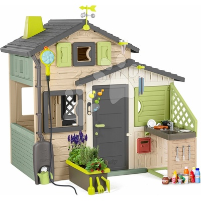 Smoby Domček Priateľov s kvetináčom a meteo stanicou Friends House Evo Playhouse Life s kuchynkou v natur farbách