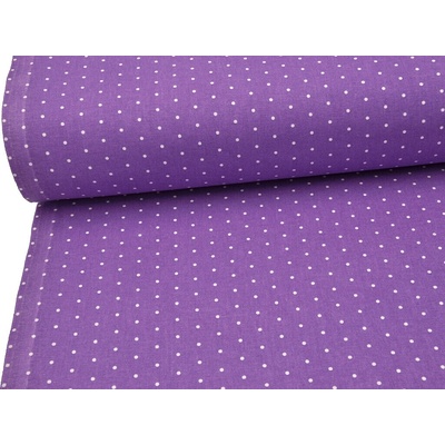 Mirtex Plátno DOMESTIK 145/20109-2 Fialový podklad Puntíky 2mm šíře 150cm Ceník: METRÁŽ: od 1 metrů