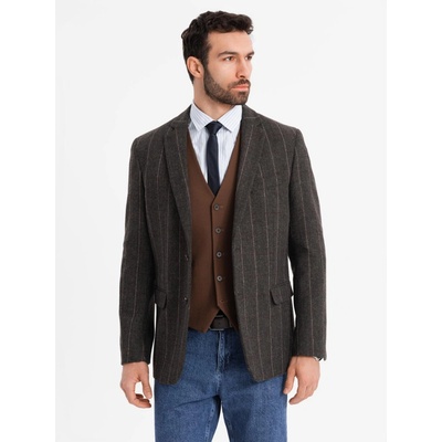 Ombre Men's elegant plaid blazer with wool blend graphite čierna