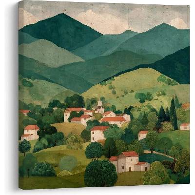 Obraz zelené kopce a domy - 50x50
