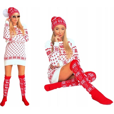 Fashionweek Prodloužený vánoční svetr tunika NB6974 Bílá
