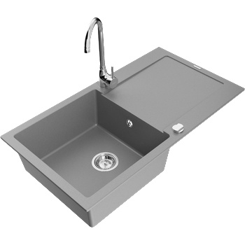 Mexen Leo гранитна мивка с 1 отделение и плот и кухненски кран Telma, сив - 6501-71-670200-00 (6501-71-670200-00)