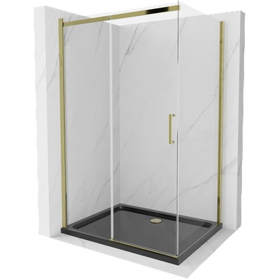 Mexen Omega плъзгаща се душ кабина 120 x 80 см, прозрачна, златна + поддушово (825-120-080-50-00-4070G)