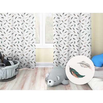 Biante Dětský bavlněný závěs Sandra SA-460 Zeleno-růžová pírka na bílém 150x260 cm