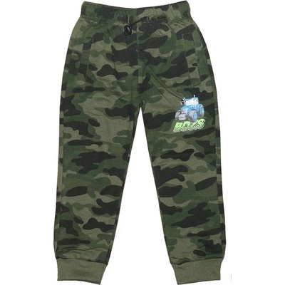 Kugo chlapecké maskáčové tepláky žlutý traktor khaki