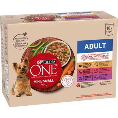 Purina One Mini Dog Adult Kura a hovädzie a jahňacie v šťave 10x85g