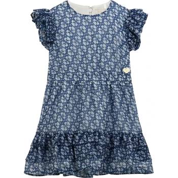 Guess Нежна тъмно синя шифонена рокля със свободна кройка за мини момиче с метално лого Guess