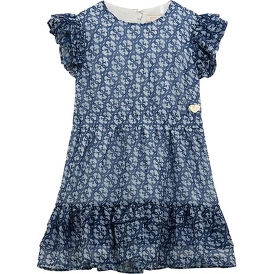 Guess Нежна тъмно синя шифонена рокля със свободна кройка за мини момиче с метално лого Guess