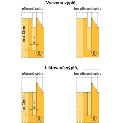 VBD pro změnu profilu - Profil "K", drážka 6mm hluboký čep