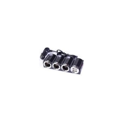 Разклонител за запалка на автомобил с 3 гнезда и 2 USB изхода, Бутони ON/OFF за гнездата, 12-24V, 1000mA, CAR-1503, Черен (Разклонител за запалка на автомобил с 3 гнезда и 2 USB изхода, Бутони ON/OFF за гнездата, 12-24V,1000mA, CAR-1503, Черен)