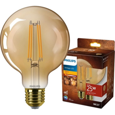 Philips LED filament žárovka E27 G95 3,1W 25W 250lm 1800K nestmívatelná, jantarová