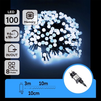 Aigostar - LED външна декоративна гирлянда 100xLED/3, 6W/230V/8 функции 10m IP44 студено бяла (AI2182)