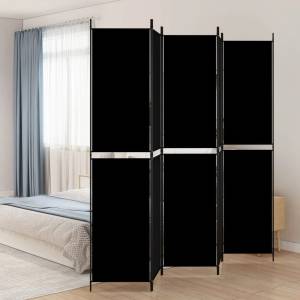 vidaXL Параван за стая, 5 панела, черен, 250x220 см, текстил (350253)