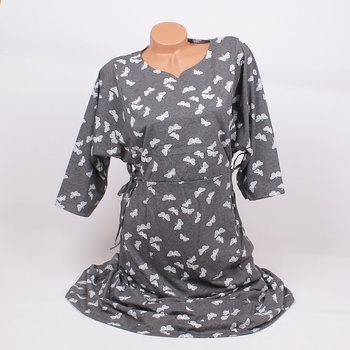 Дълга домашна рокля в сиво с пеперуди