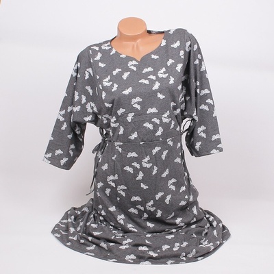 Дълга домашна рокля в сиво с пеперуди