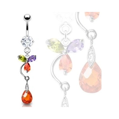 Šperky eshop piercing do břicha barevný květ a červená kapka C17.15