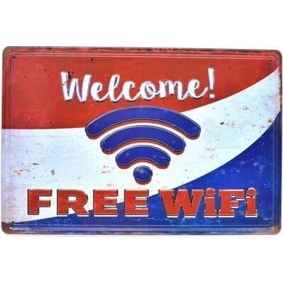 Ceduľa Free Wifi Vintage style 30cm x 20cm Plechová tabuľa