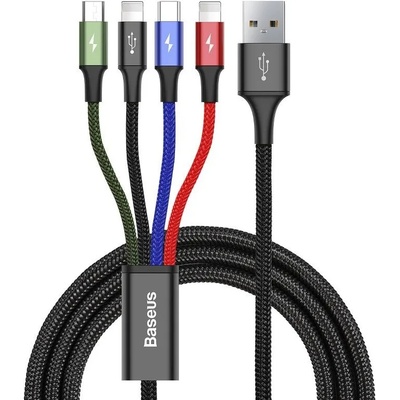 Кабел за зареждане Baseus Fast, 4in1, Micro USB, 2xLightning, Type-C, 1.2m, Black - 40493 (DE-40493)