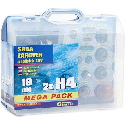 Compass Mega Sada autožiaroviek H4 + H4 + poistky, náhradná sada 12V