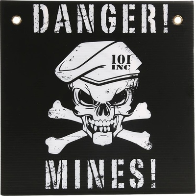 101INC Ceduľa plastová DANGER! MINES! ČIERNO/BIELA