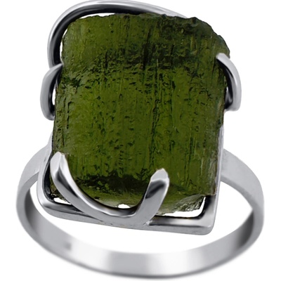 Vltavín Moldavite Stříbrný prsten s vltavínem P35 0067