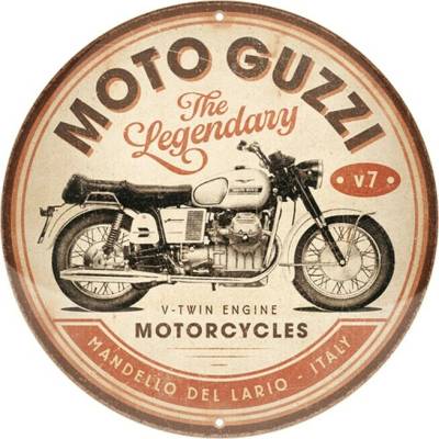 Plechová ceduľa Moto Guzzi - The Legendary, Ø 35 cm
