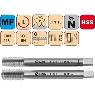 NÁSTROJE CZ Sadový závitník /CZZ0300L/SADA LH ISO2 HSS DIN 2181 LEVÝ Závit: M18x1.5-SD celá sada