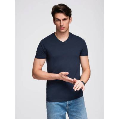 Ombre Basic cotton T-shirt with a v-neck navy blue