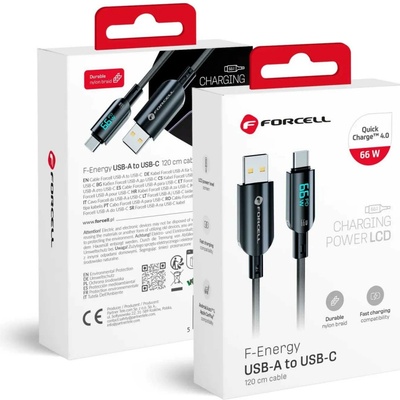 F-Energy C272 USB A na typ C QC4.0 3A 66W Digital 1,2 m černý