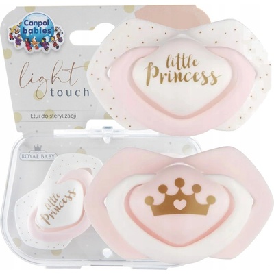 Canpol Babies sada 2 ks symetrických silikon cumlíkov+Little princess ružová