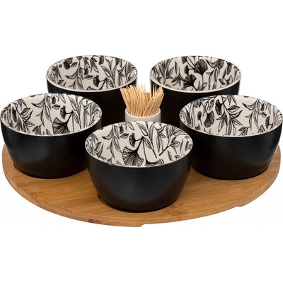 Secret de Gourmet Misky na předkrmy FLORAL na dřevěném tácku 5 misek 70 ml