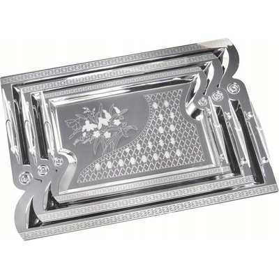 Kinghoff Комплект 3 бр стоманени подноси за сервиране Kinghoff KH 4743, Хромирано покритие, Сребрист